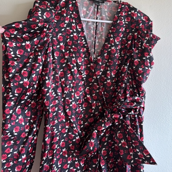 Something Navy Revolve Floral Red Ruched Long Sleeve Wrap Mini Dress - Picture 6 of 10